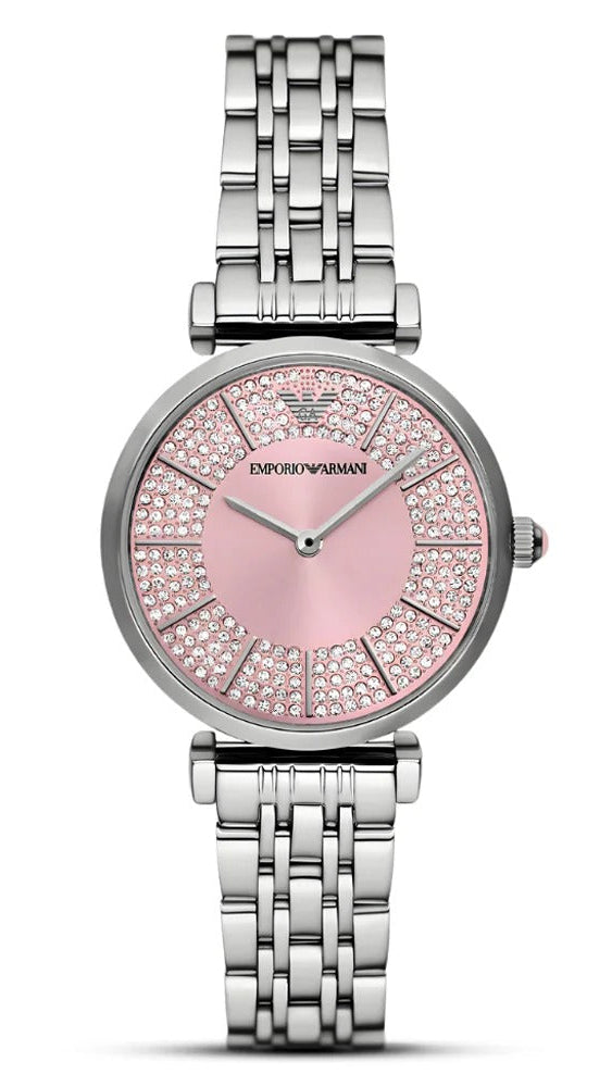 Emporio Armani Gianni T-Bar Pink Dial Silver Steel Strap Watch for Women - AR11686