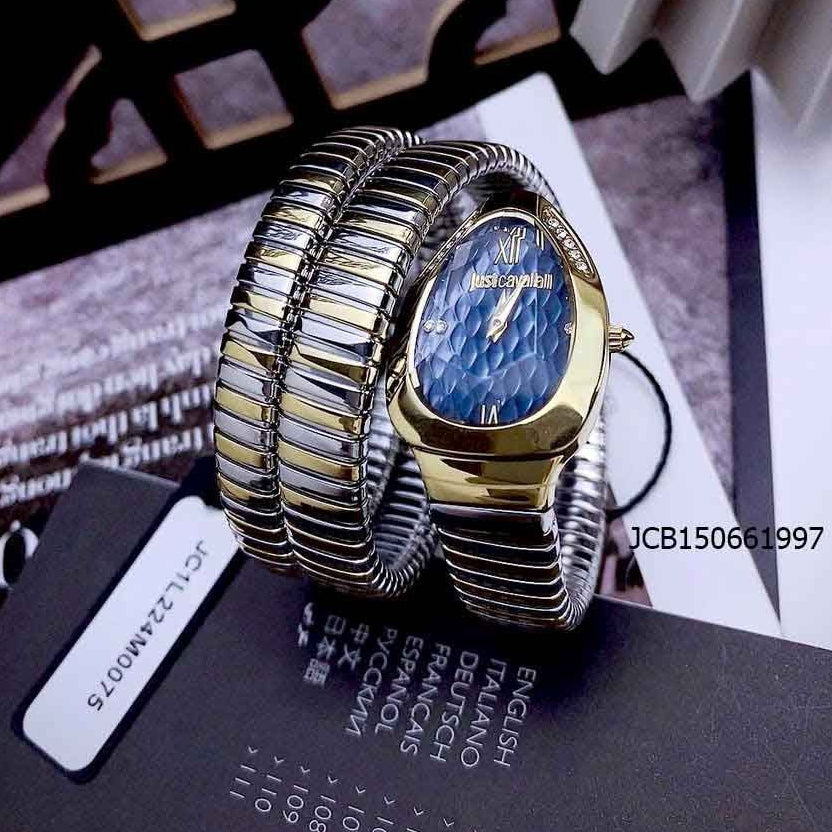 Just Cavalli Glam Evo 9 Blue Dial Two Tone Steel Strap Watch for Women - JC1L224M0075