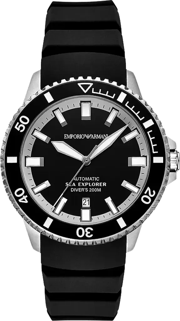 Emporio Armani Sea Explorer Black Dial Black Silicone Strap Watch for Men - AR60086