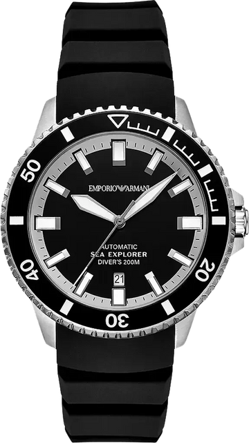 Emporio Armani Sea Explorer Black Dial Black Silicone Strap Watch for Men - AR60086