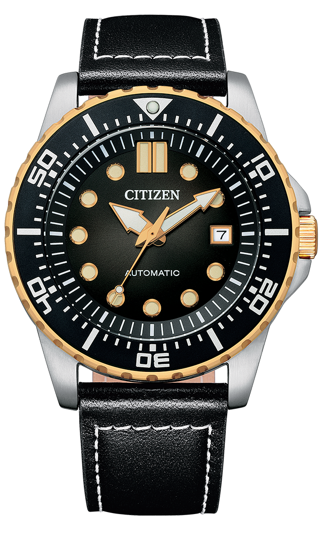 Citizen Mechanical Automatic Black Dial Black Leather Strap Watch for Men - NJ0176-10E