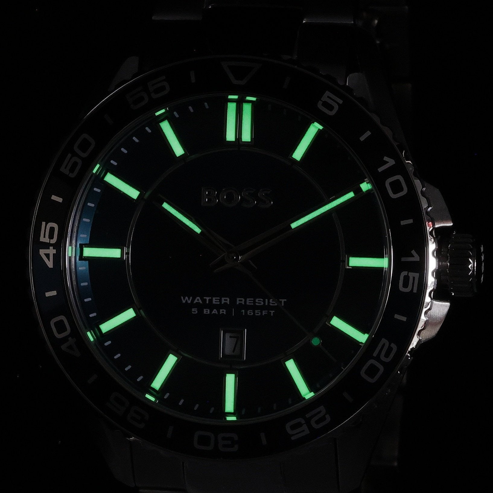 Hugo Boss Runner 3H Green Dial Silver Steel Strap Watch for Men - 1514208