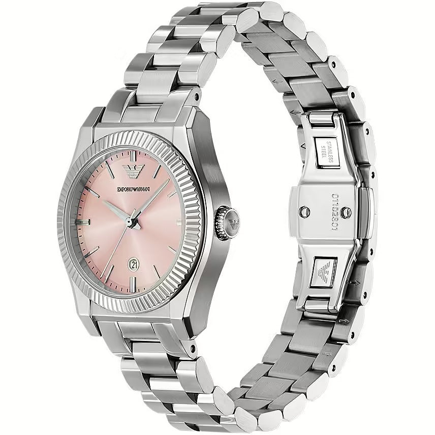 Emporio Armani Federica Pink Dial Silver Steel Strap Watch for Women - AR11658