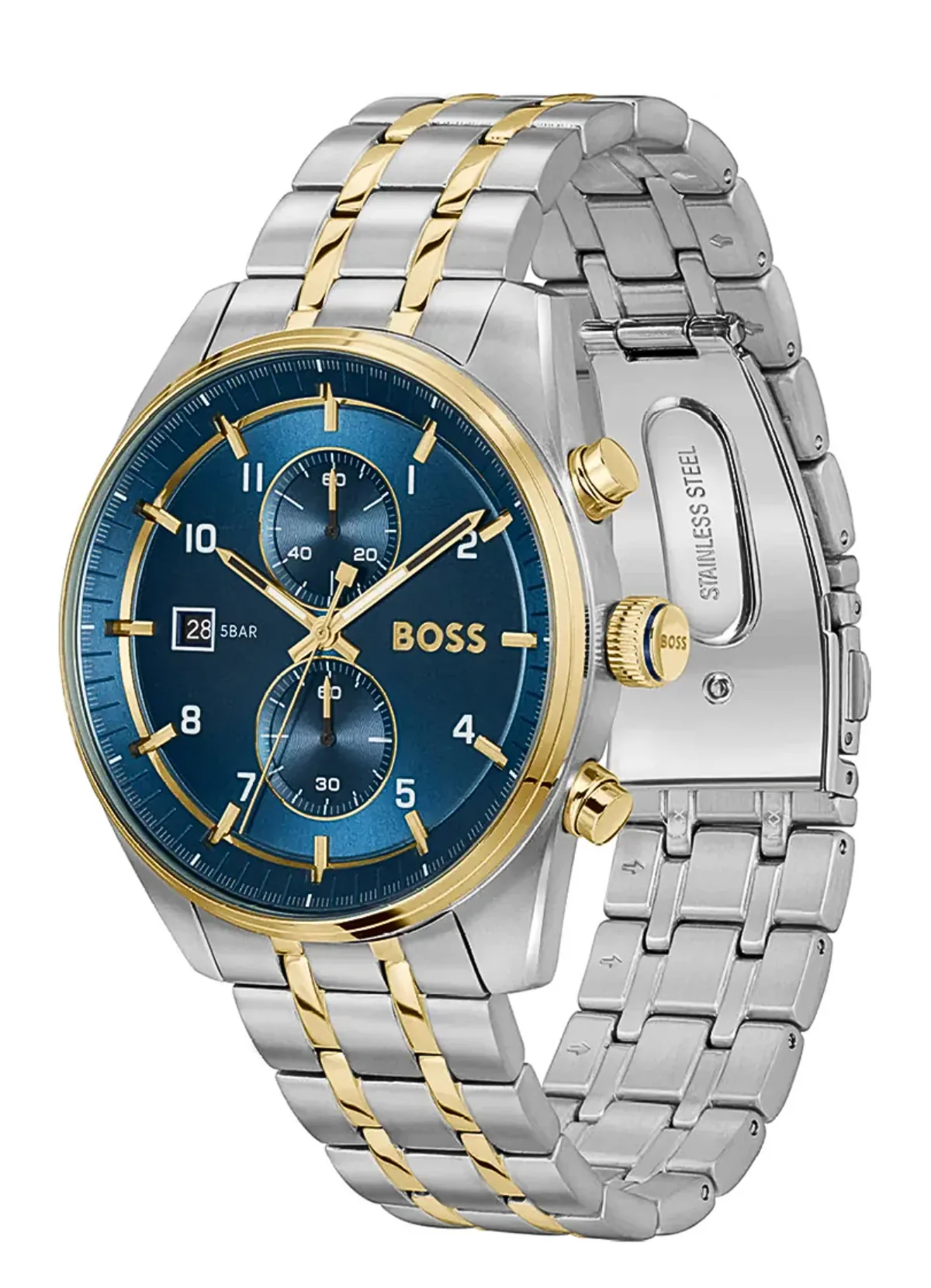 Hugo Boss Skytraveller Chronograph Blue Dial Two Tone Steel Strap Watch for Men - 1514247