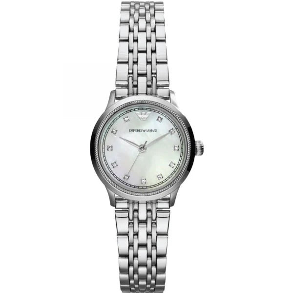 Emporio Armani Alpha Mother of Pearl Dial Silver Steel Strap Watch for Women - AR1803