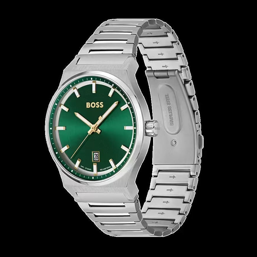 Hugo Boss Candor Green Dial Silver Steel Strap Watch for Men - 1514079