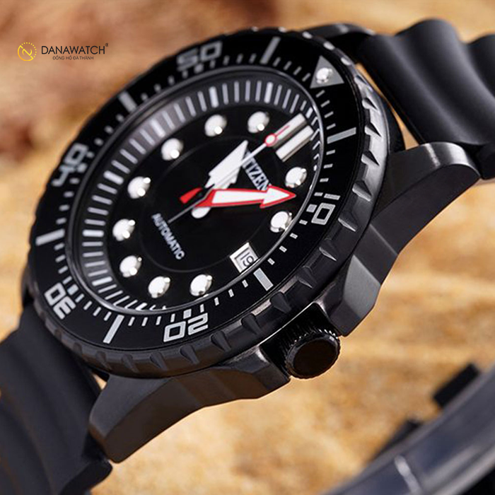 Citizen Mechanical Automatic Black Dial Black Rubber Strap Watch for Men - NJ0125-11E