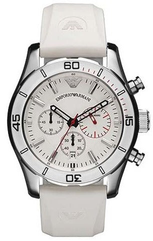 Emporio Armani Sportivo Chronograph White Dial White Rubber Strap Watch for Men - AR5947