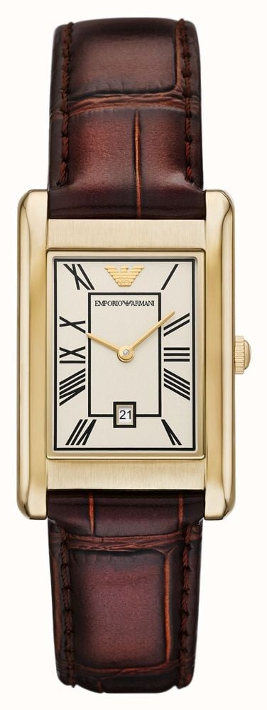 Emporio Armani Gino White Dial Brown Leather Strap Watch for Men - AR11665