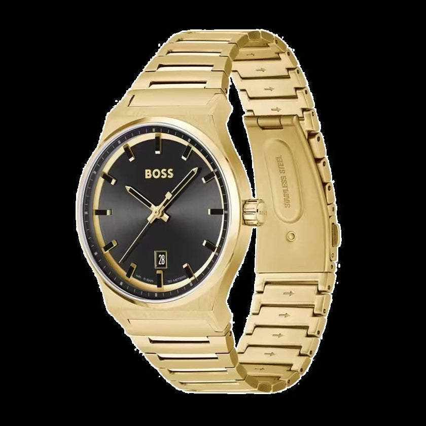 Hugo Boss Candor Black Dial Gold Steel Strap Watch for Men - 1514077