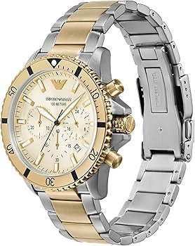 Emporio Armani World Explorer Chronograph Cream Dial Two Tone Steel Strap Watch for Men - AR11606