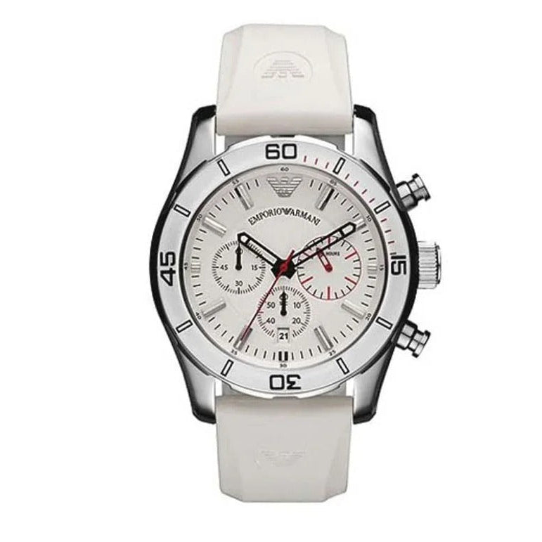 Emporio Armani Sportivo Chronograph White Dial White Rubber Strap Watch for Men - AR5947