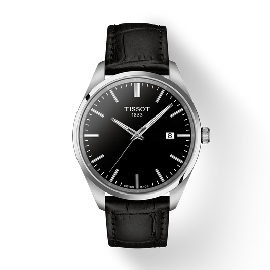 Tissot PR 100 Black Dial Black Leather Strap Watch for Men - T150.410.16.051.00