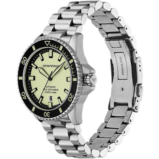 Emporio Armani Sea Explorer Yellow Dial Silver Steel Strap Watch for Men - AR60083