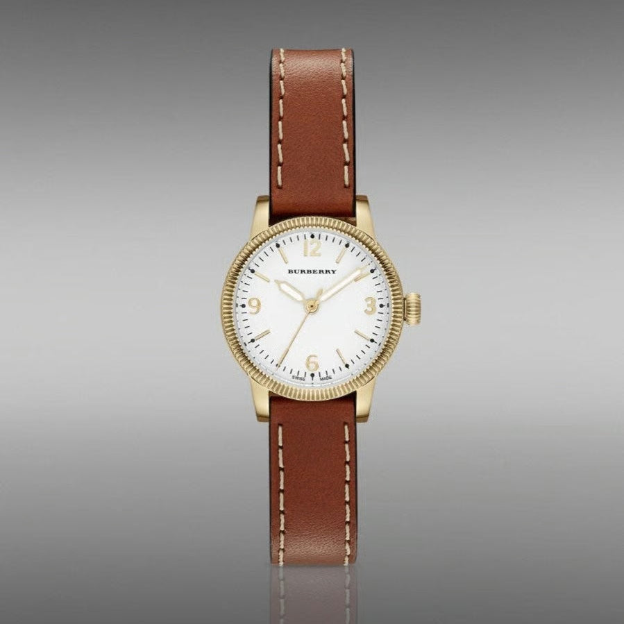 Burberry The Utilitarian White Dial Brown Leather Strap Watch for Women - BU7865