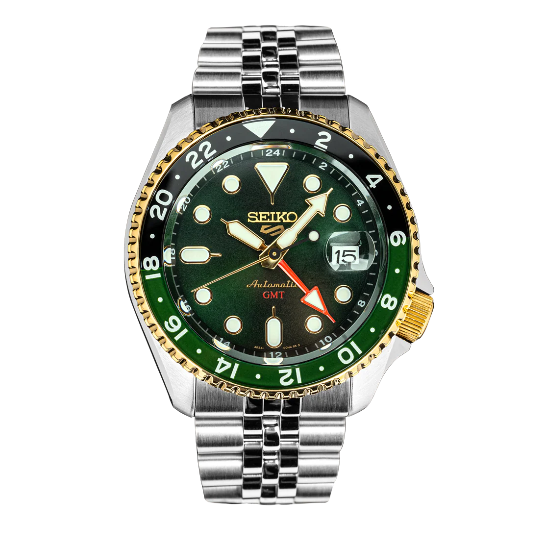 Seiko 5 Sports Forest Green Sunrise Limited Edition Green Dial Silver Steel Strap Watch for Men - SSK050K1