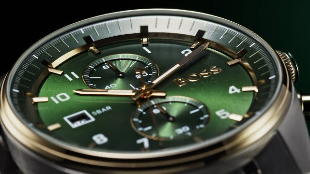 Hugo Boss Skytraveller Chronograph Green Dial Silver Steel Strap Watch for Men - 1514195