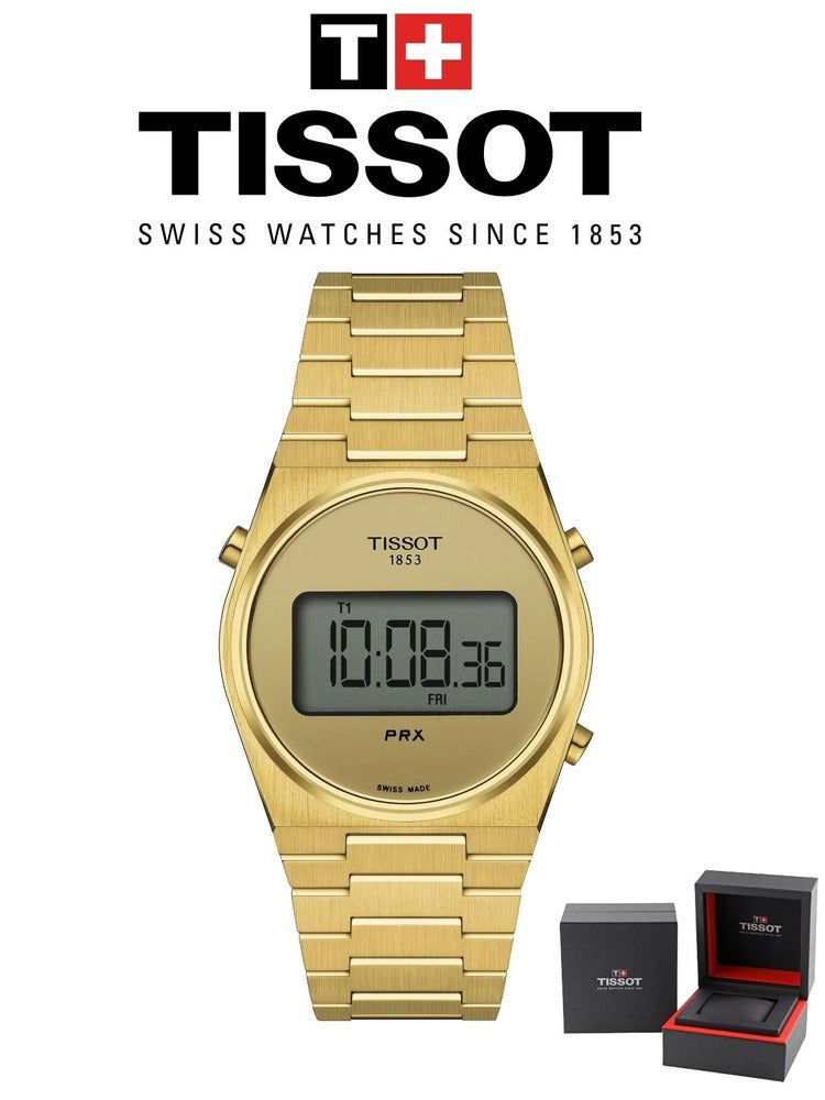 Tissot PRX Digital Quartz Gold Dial Gold Steel Strap Watch for Men - T137.463.33.020.00