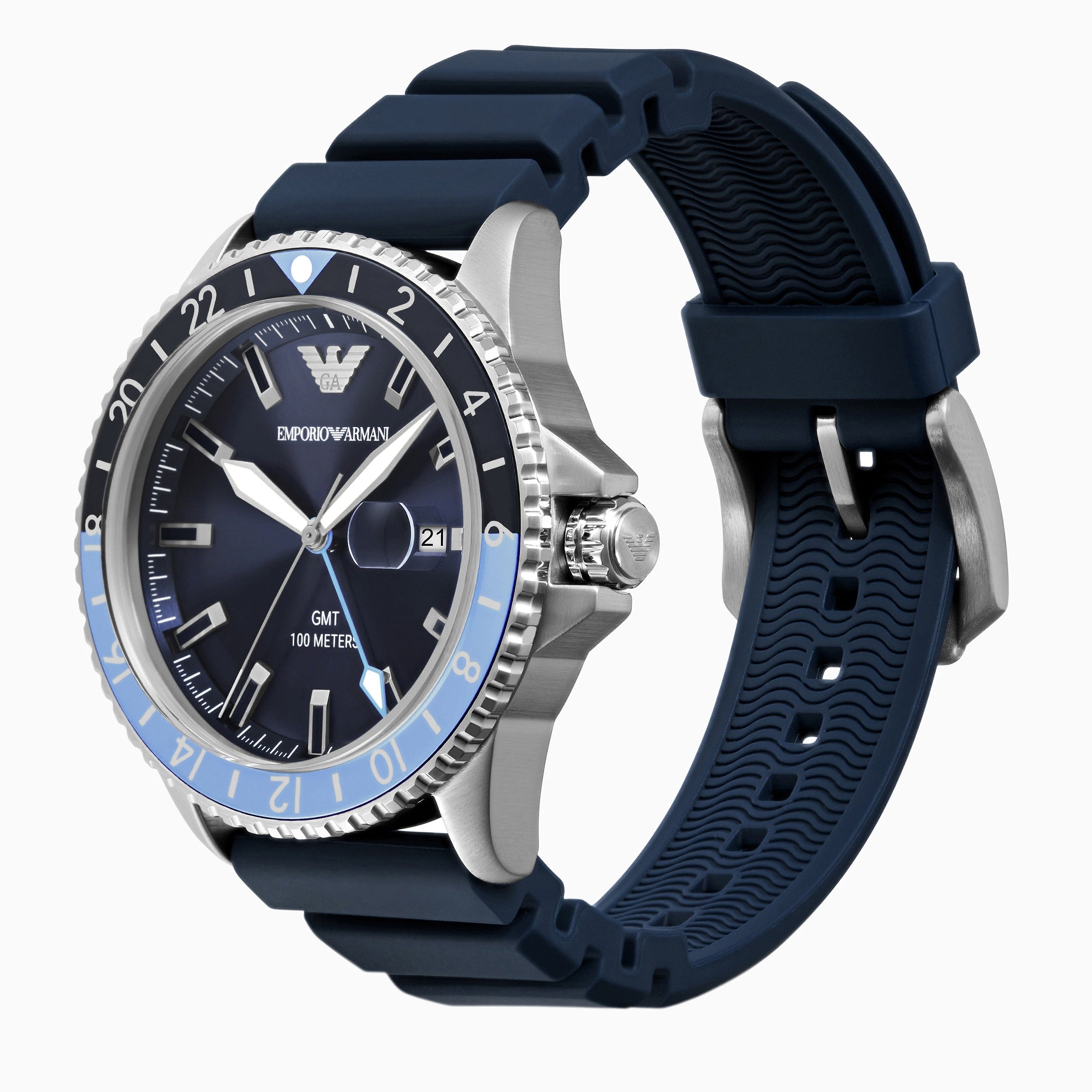 Emporio Armani World Explorer GMT Blue Dial Blue Rubber Strap Watch for Men - AR11592