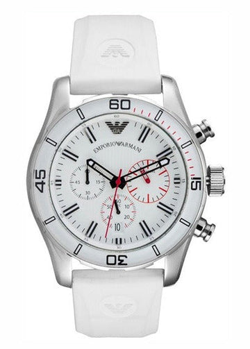 Emporio Armani Sportivo Chronograph White Dial White Rubber Strap Watch for Men - AR5947