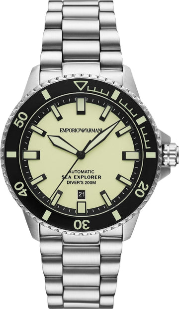 Emporio Armani Sea Explorer Yellow Dial Silver Steel Strap Watch for Men - AR60083
