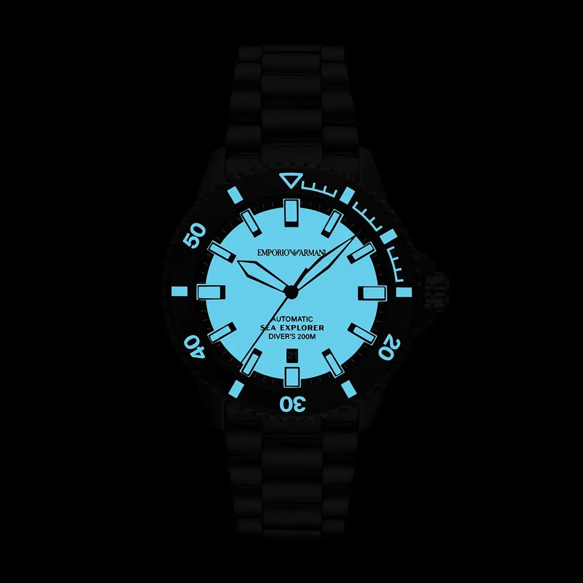 Emporio Armani Sea Explorer Turquoise Blue Dial Black Steel Strap Watch for Men - AR60084