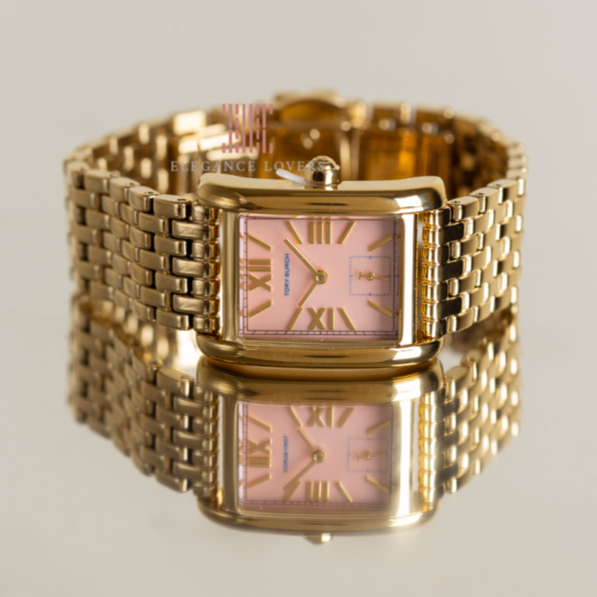Tory Burch Eleanor Mother of Pearl Pink Dial Gold Steel Strap Watch for Women - TBW1077