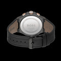 Hugo Boss Taper Chronograph Black Dial Black Leather Strap Watch for Men - 1514089