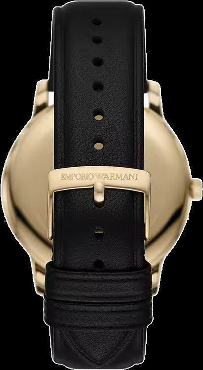 Emporio Armani Minimalist Green Dial Black Leather Strap Watch for Men - AR11601