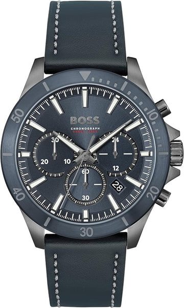 Hugo Boss Troper Chronograph Blue Dial Blue Leather Strap Watch for Men - 1514056
