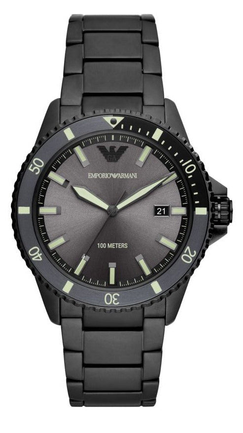 Emporio Armani World Explorer Black Dial Black Steel Strap Watch for Men - AR11398