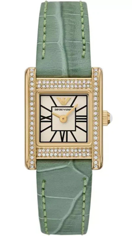 Emporio Armani Classic White Dial Green Leather Strap Watch for Women - AR11661