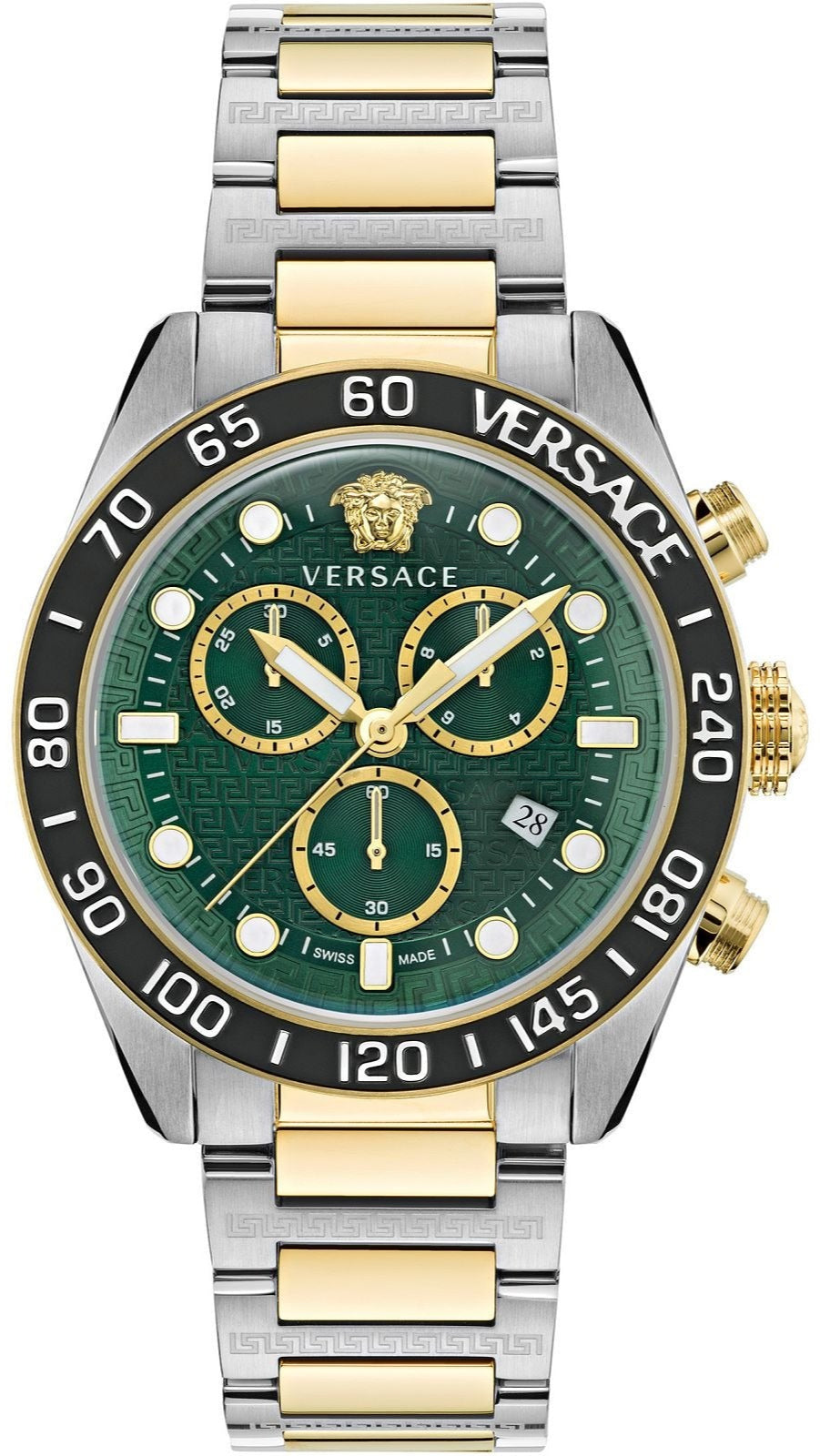 Versace Greca Dome Chronograph Green Dial Two Tone Steel Strap Watch for Men - VE6K00423