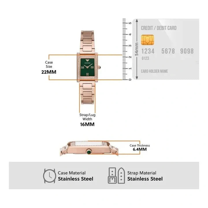 Emporio Armani Genni Green Dial Rose Gold Steel Strap Watch for Women - AR11641