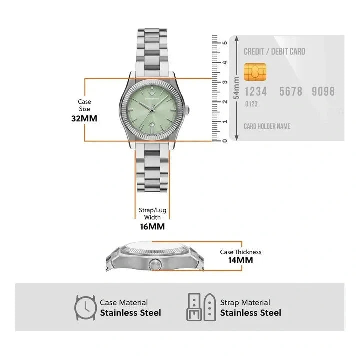 Emporio Armani Federica Mint Green Dial Silver Steel Strap Watch for Women - AR11656