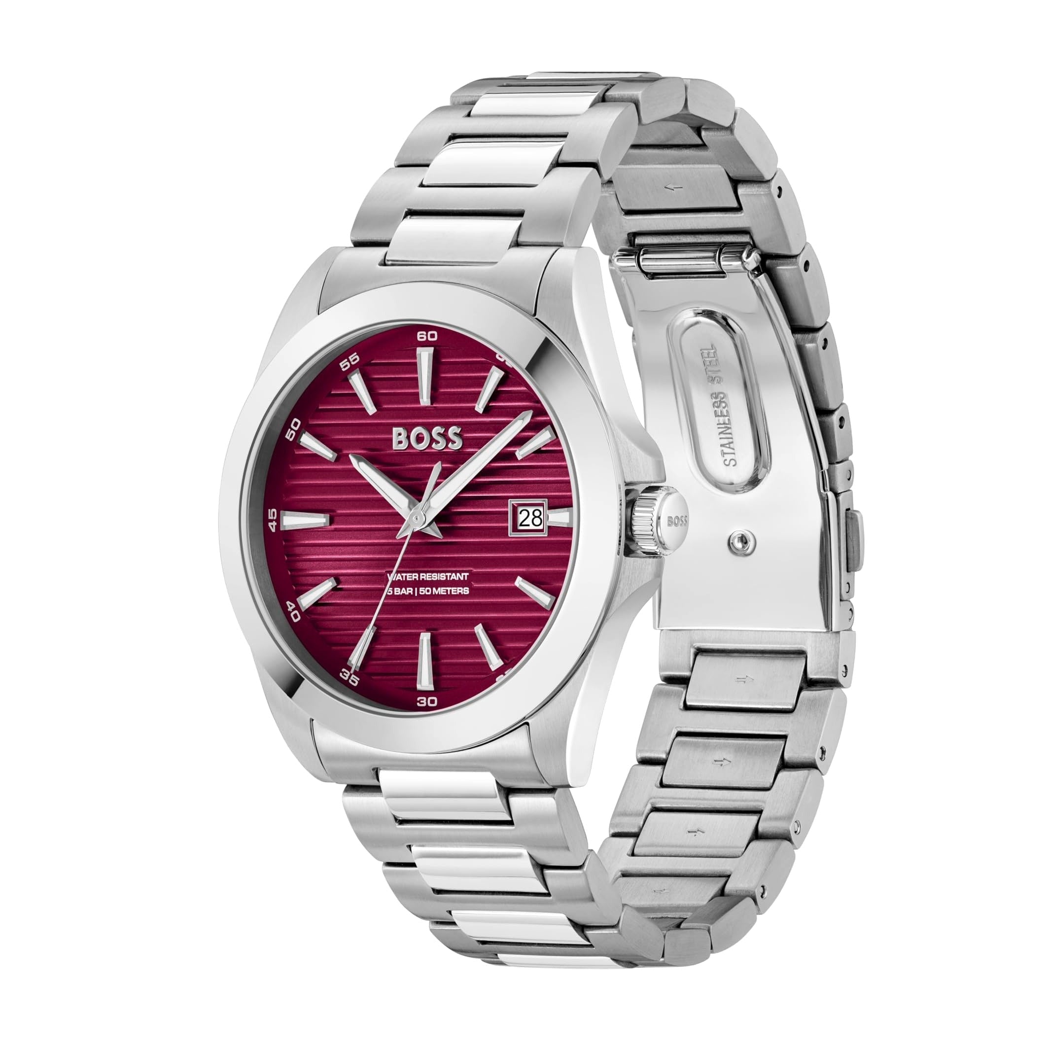 Hugo Boss Strike Red Dial Silver Steel Strap Watch for Men - 1514174