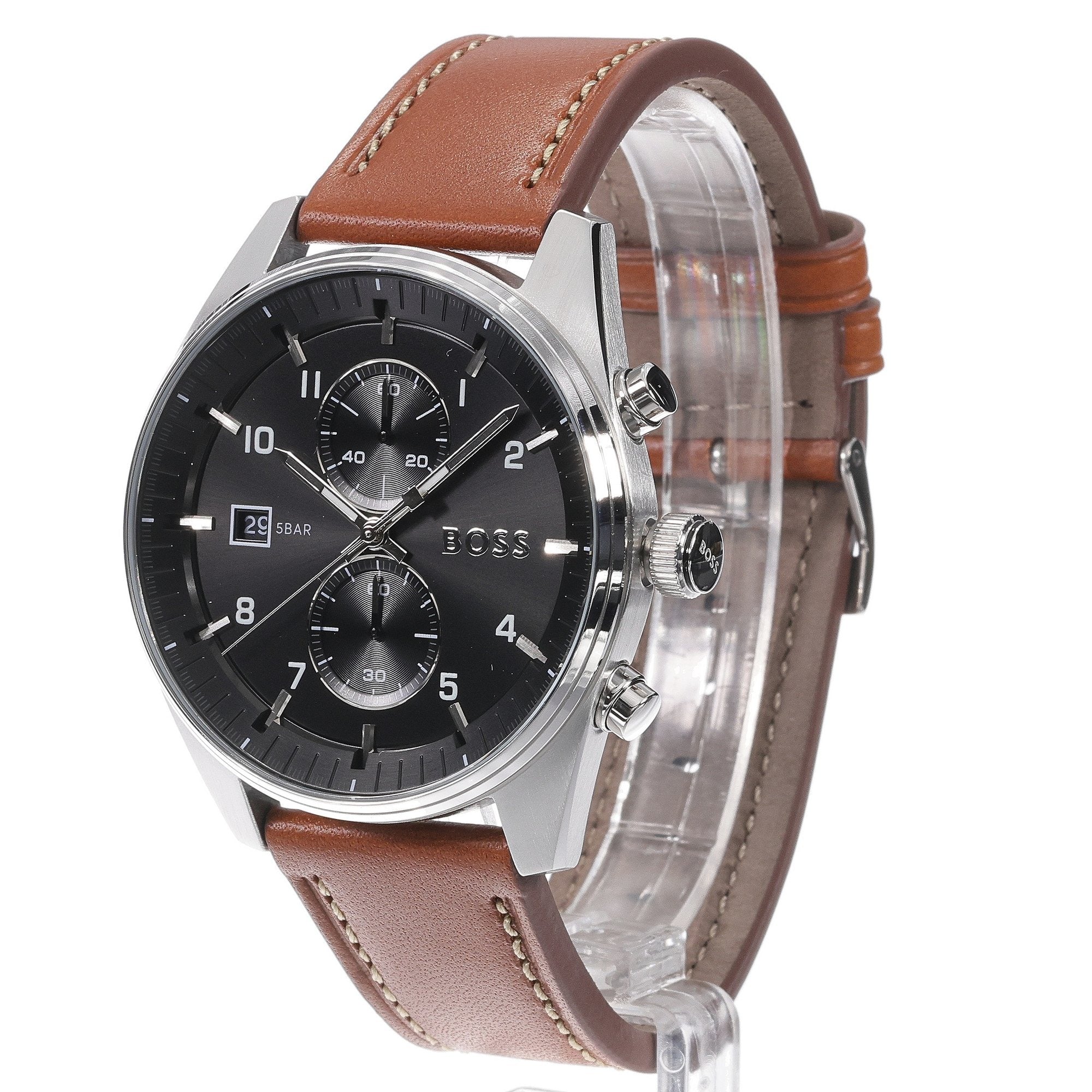 Hugo Boss Skytraveller Chronograph Black Dial Blue Leather Strap Watch for Men - 1514161