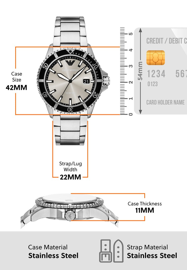 Emporio Armani World Explorer Silver Dial Silver Steel Strap Watch for Men - AR11683