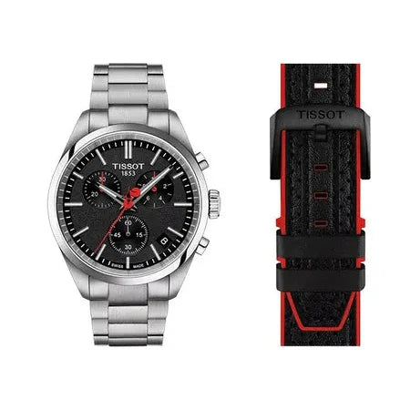 Tissot PR 100 Vuelta Chronograph Black Dial Silver Steel Strap Watch for Men - T150.417.11.051.01