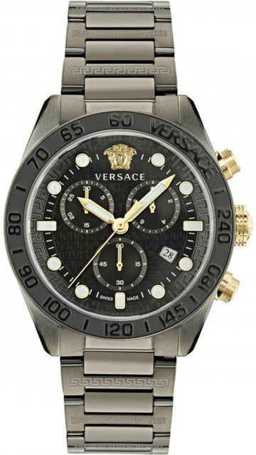 Versace Greca Dome Chronograph Black Dial Grey Steel Strap Watch for Men - VE6K00623