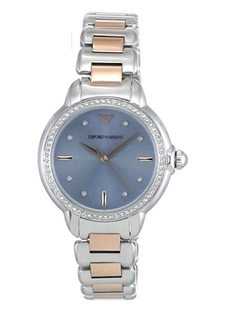 Emporio Armani Three Hand Blue Dial Two Tone Steel Strap Watch for Women - AR11597