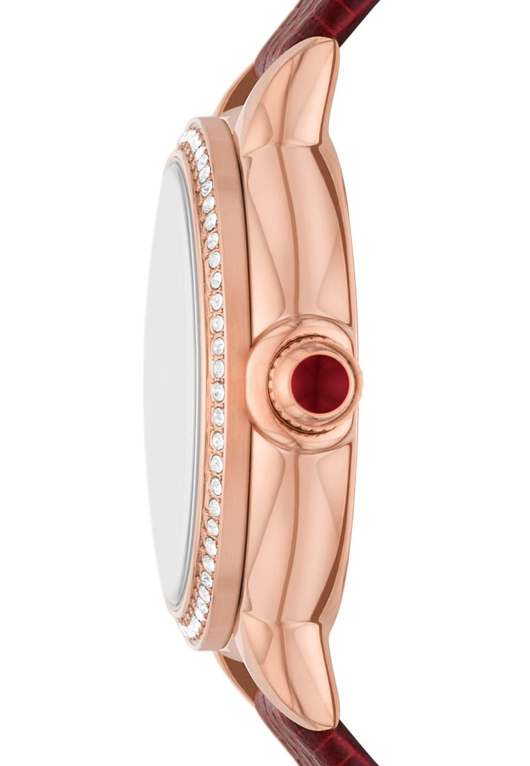 Emporio Armani Mia Mother of Pearl Dial Red Leather Strap Watch for Women - AR11646