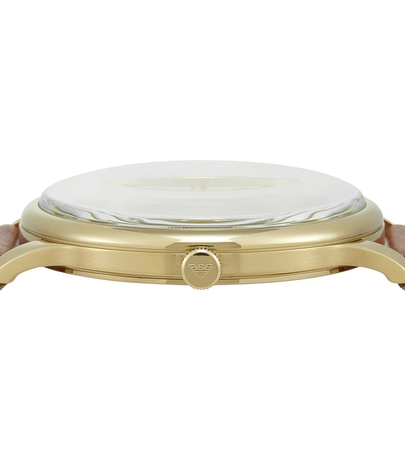 Emporio Armani Minimalist Quartz Gold Dial Brown Leather Strap Watch for Men - AR11610