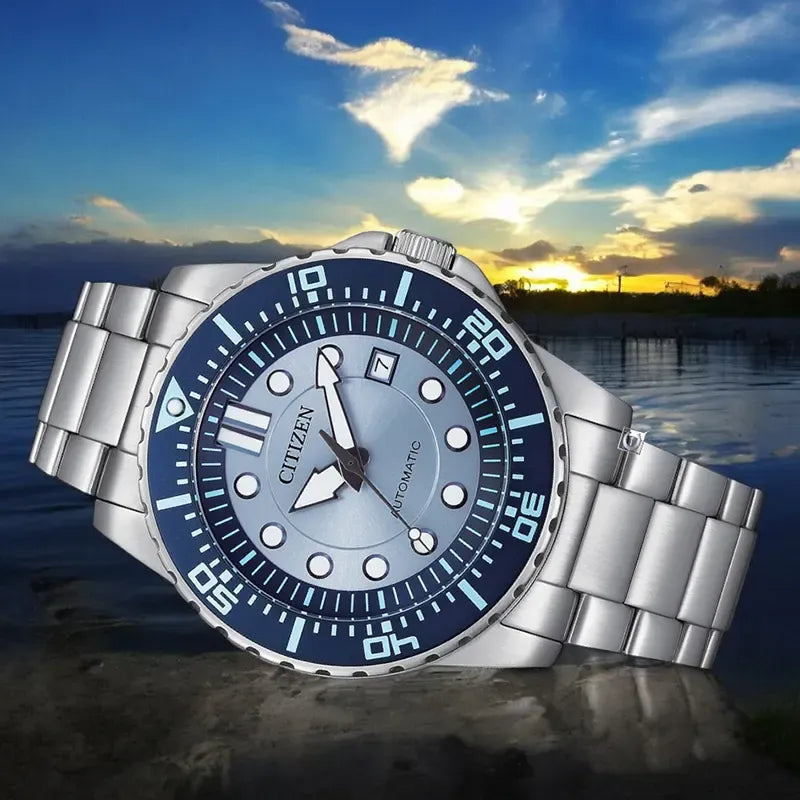 Citizen Mechanical Automatic Blue Dial Silver Steel Strap Watch for Men - NJ0178-81M