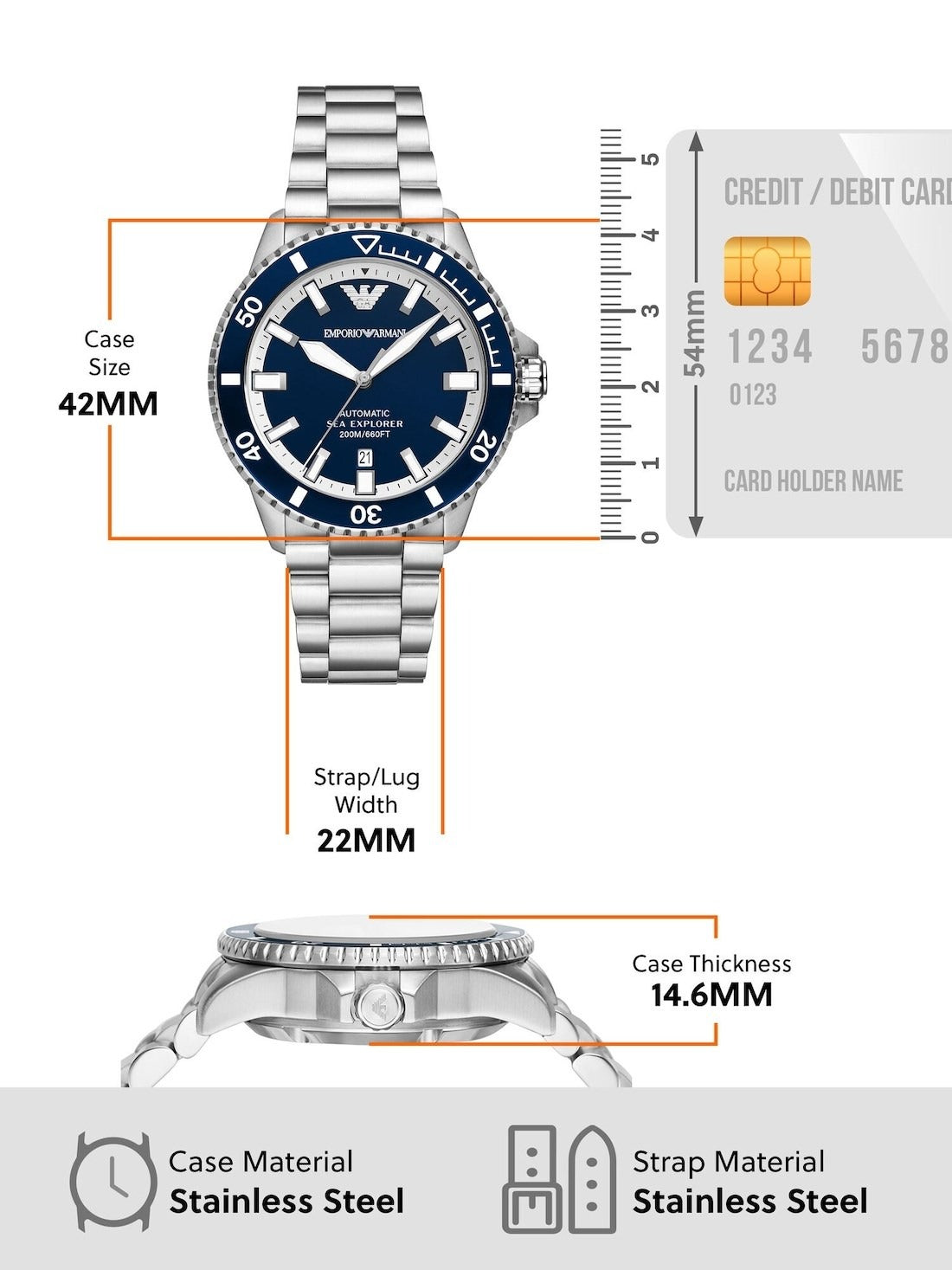 Emporio Armani cBlue Dial Silver Steel Strap Watch for Men - AR60079