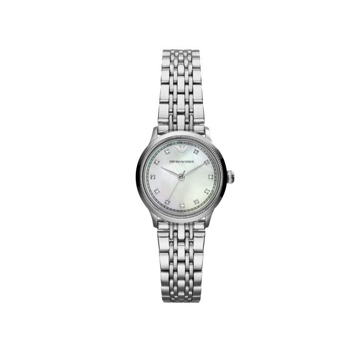 Emporio Armani Alpha Mother of Pearl Dial Silver Steel Strap Watch for Women - AR1803