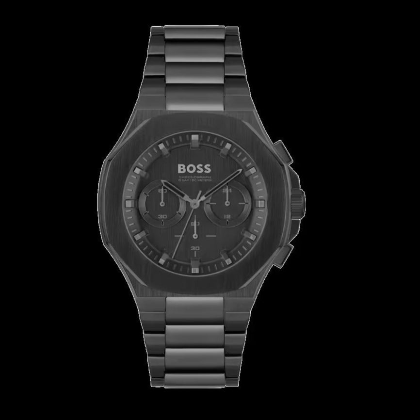 Hugo Boss Taper Chronograph Black Dial Black Steel Strap Watch for Men - 1514088