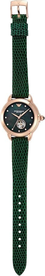 Emporio Armani Mia Meccanico Mother of Pearl Dial Green Leather Strap Watch for Women - AR60073