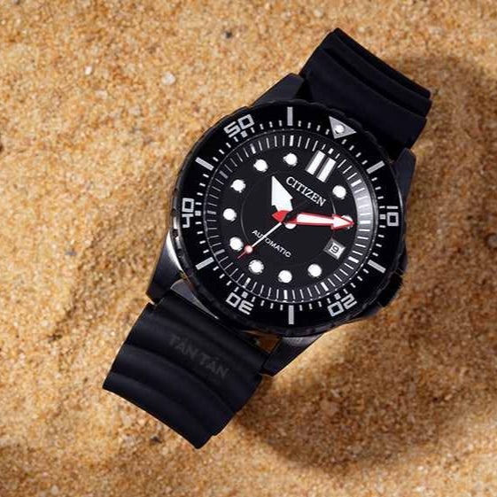 Citizen Mechanical Automatic Black Dial Black Rubber Strap Watch for Men - NJ0125-11E