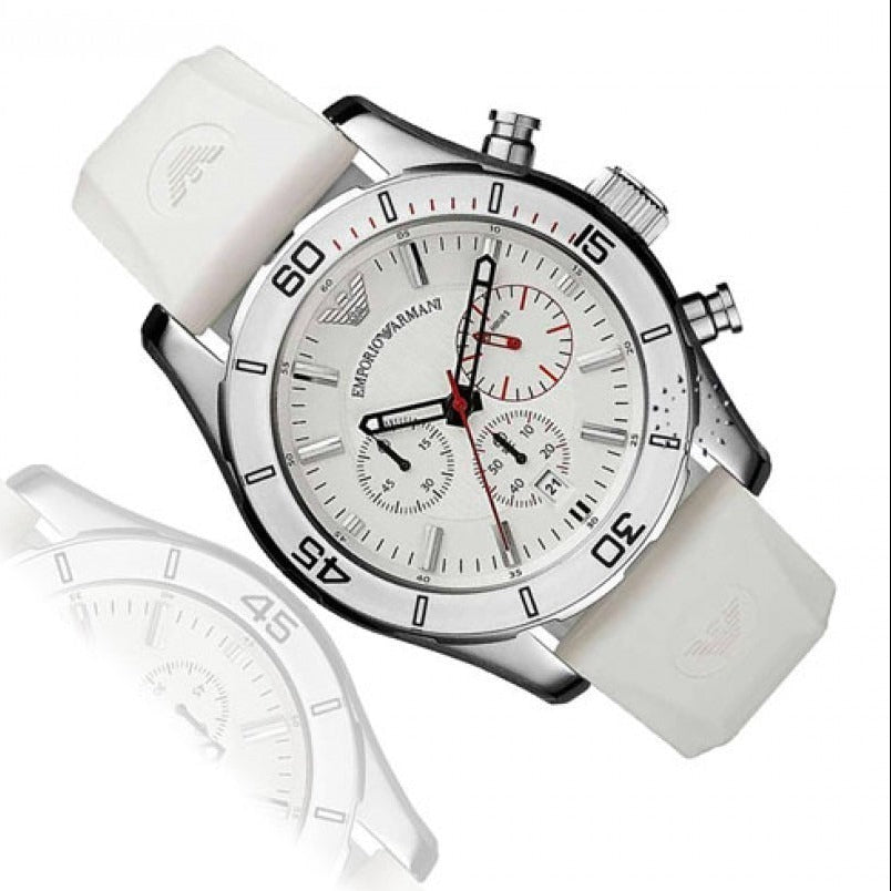 Emporio Armani Sportivo Chronograph White Dial White Rubber Strap Watch for Men - AR5947